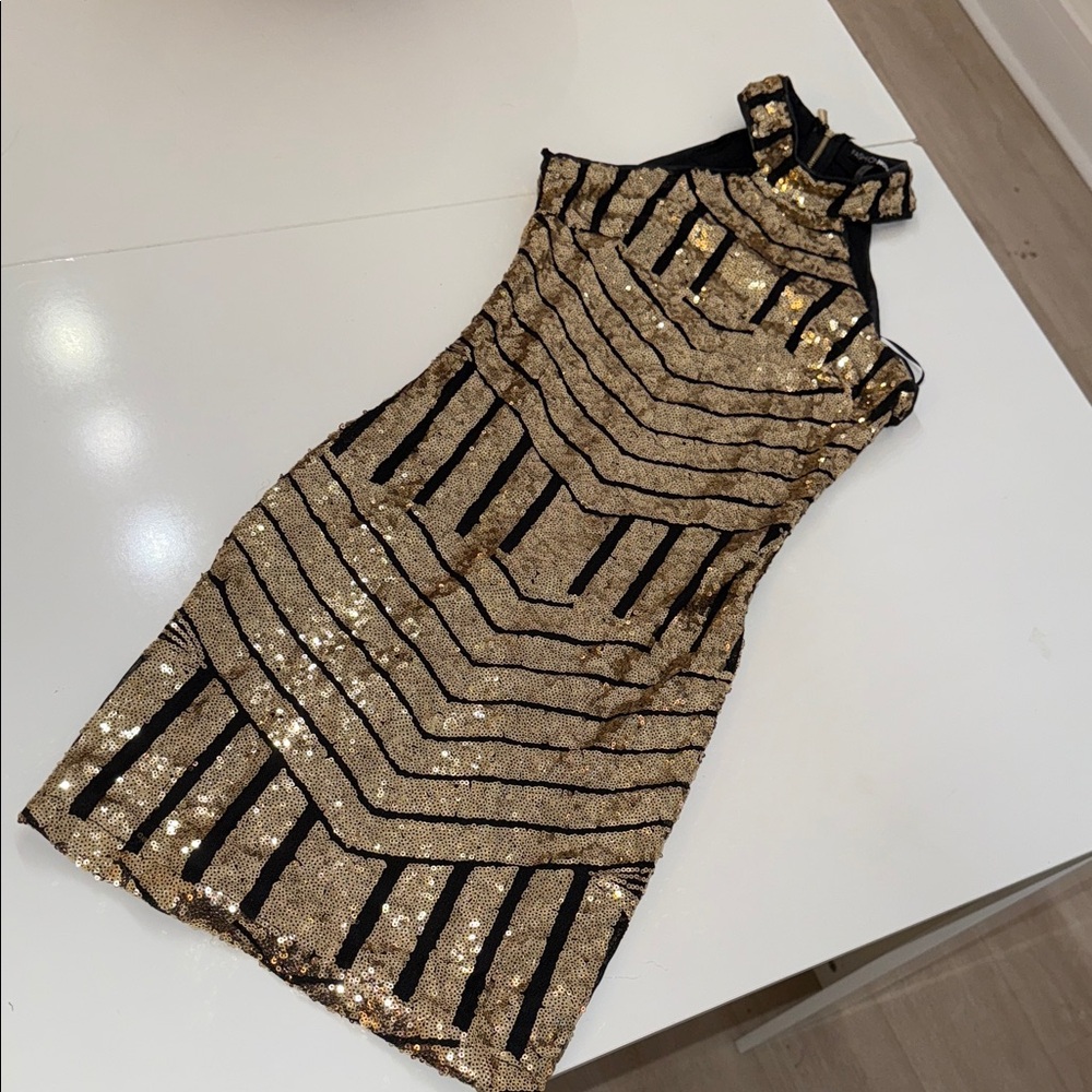 Fashion Nova Gold and Black Mini Dress